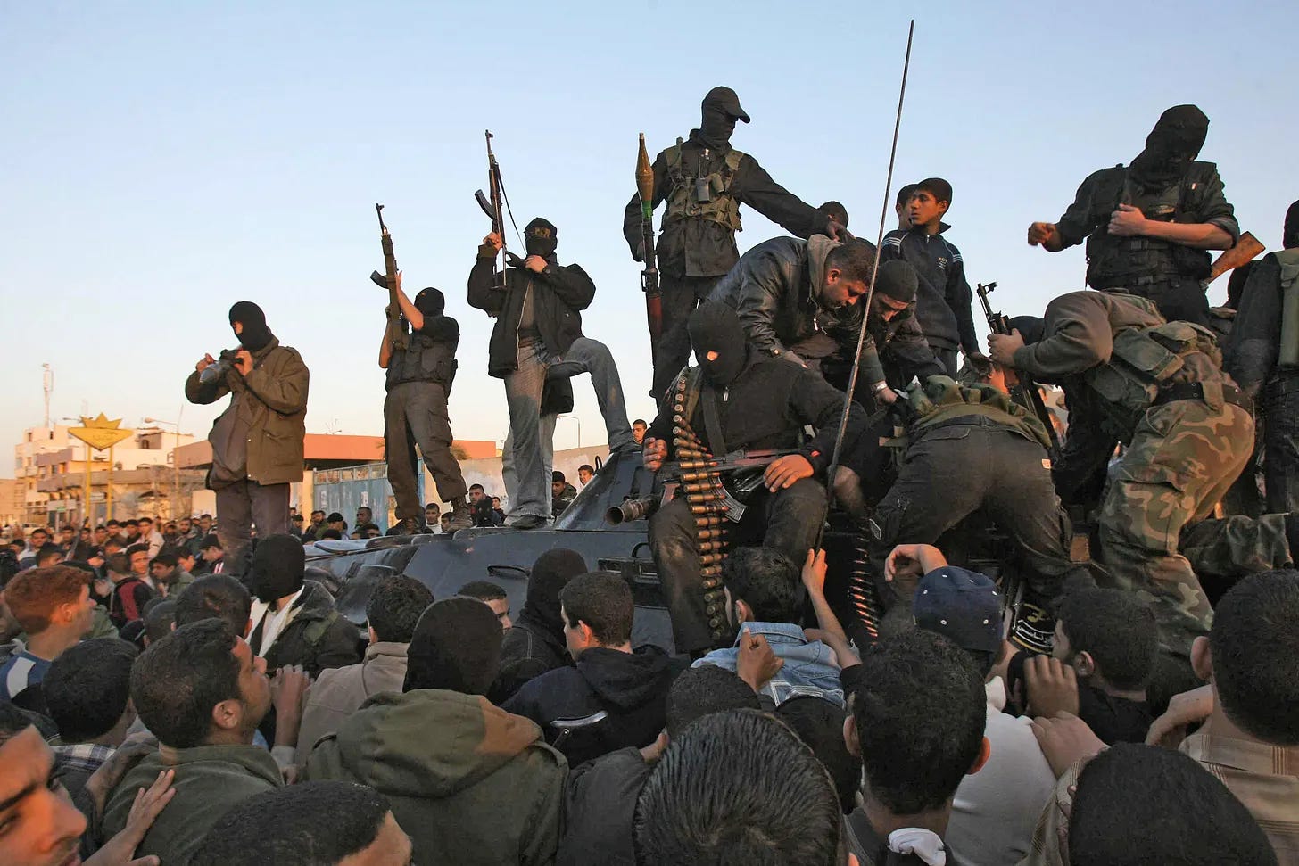 Hamas militants seizing a Palestinian presidential vehicle, 1 February 2007 — an episode of the fratricidal war that would culminate in the takeover of Gaza.