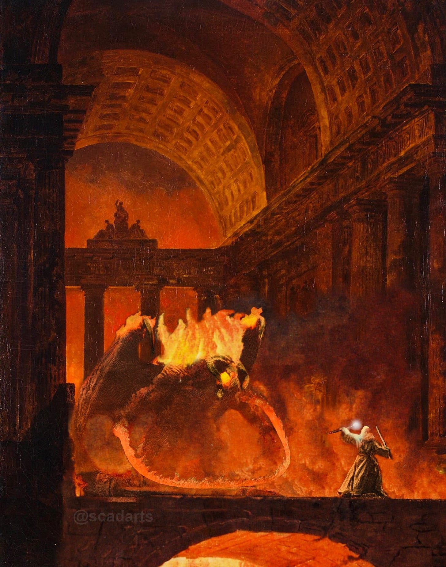 I like to photoshop old paintings. Here's Gandalf vs The Balrog : r/lotr
