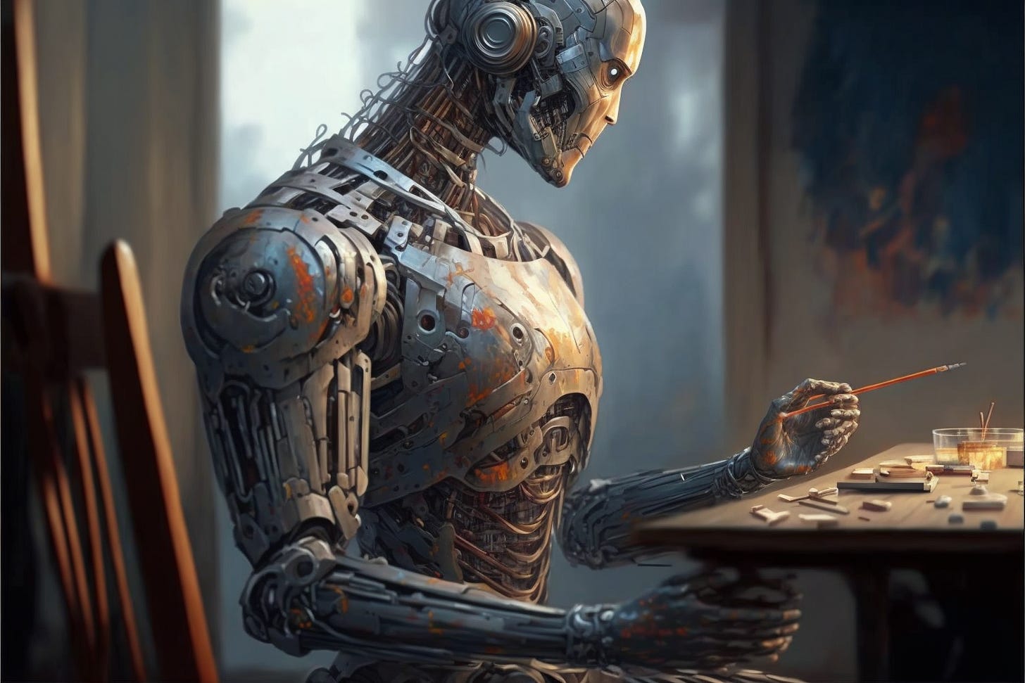 a humanoid robot is painting, Highly Detailed, 8k