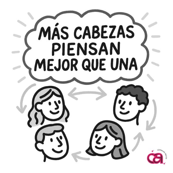 Dibujo estilo visual thinking que representa cómo varias mentes conectadas piensan mejor que una sola, basado en la biología cognitiva