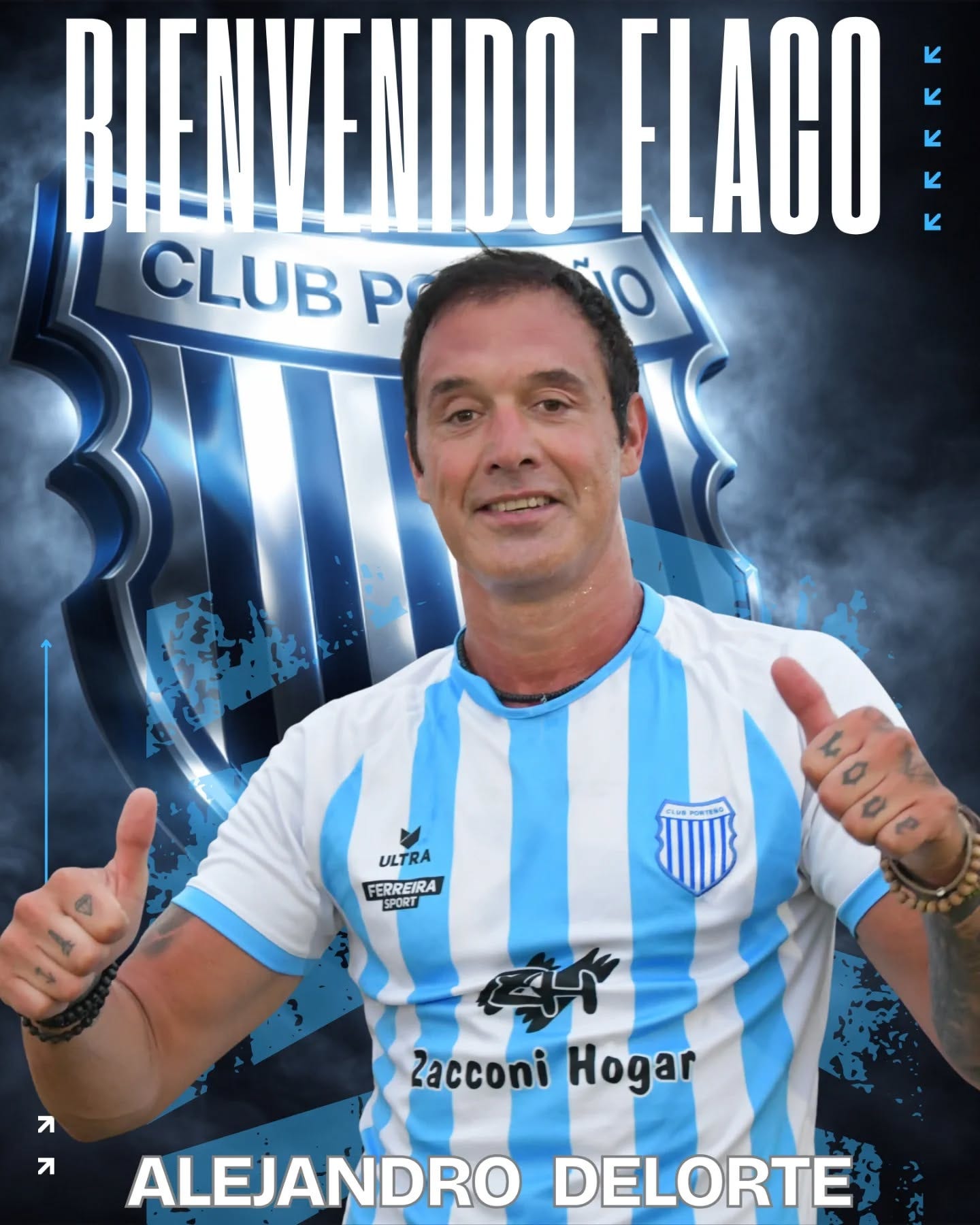 Puede ser una imagen de ‎fútbol, fútbol y ‎texto que dice "‎BIENVENIDO FLAGO ・ CLUB P O ULTR ULT FERREIRA SPORT wolole R 그 ג л ZacconiHogar Zacconi Hogar ALEJANDRO DELORTE‎"‎‎