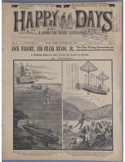 Dime Novels featuring Frank Reade Jr. and Jack Wright, boy inventors. 