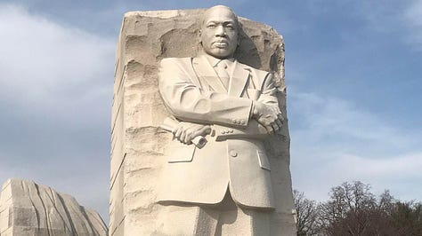 Various images of sculptures of Cristiano Ronaldo, Dwyane Wade, and Martin Luther King, Jr.