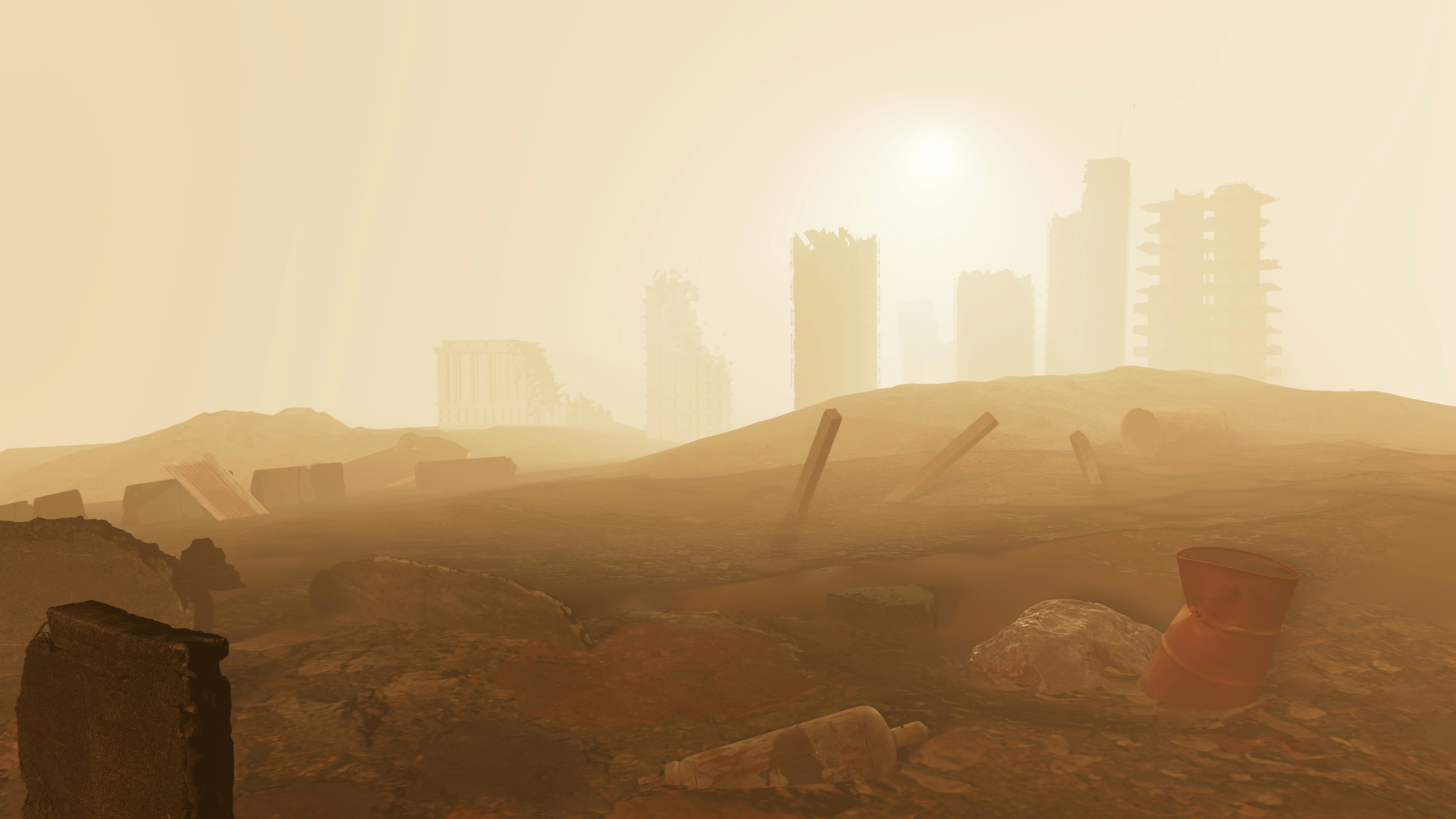 dusty desert outside ruined city - apocalypse dusty desert outside ruined city - apocalypse