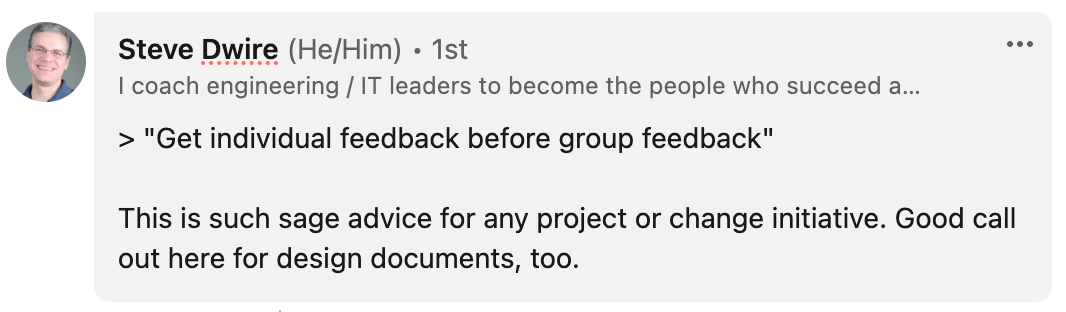 Steve agrees with the point of individual before group feedback Steve agrees with the point of individual before group feedback