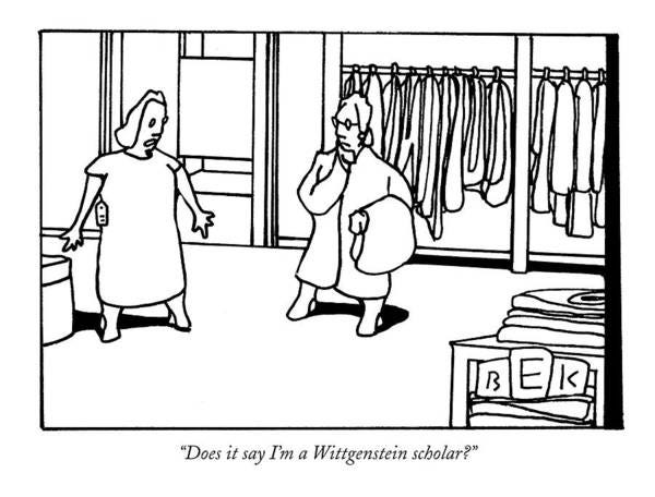 Fashion Shopping Consumerism Education Poster featuring the drawing Does It Say I'm A Wittgenstein Scholar? by Bruce Eric Kaplan
