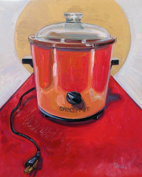 Flame Crock Pot Art Print featuring the painting St. Crock Pot in Orange by Jennie Traill Schaeffer