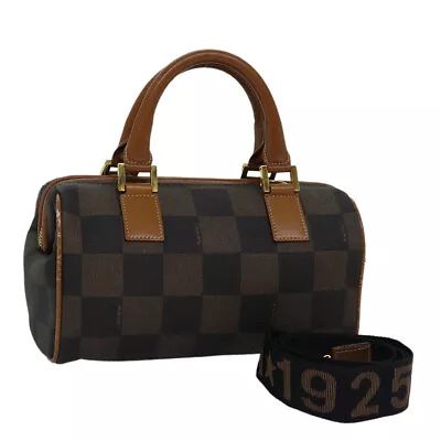 FENDI Pecan Canvas Hand Bag 2way Brown Black Auth yk12478 - Picture 1 of 24