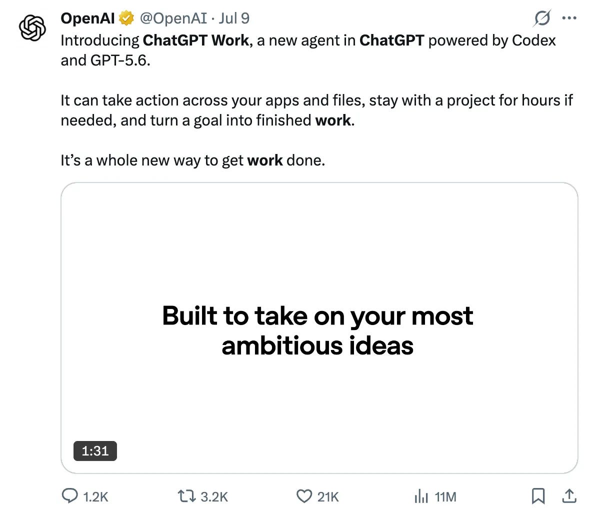 ChatGPT Work launch announcement from OpenAI