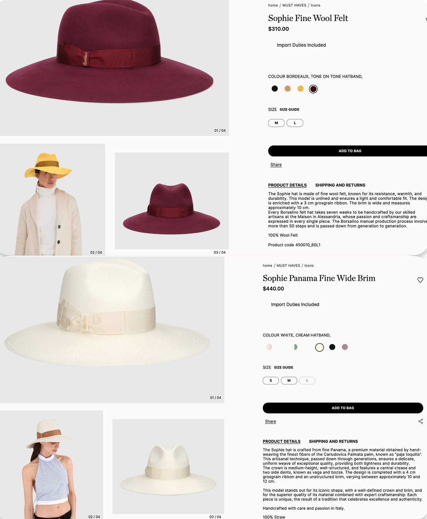 BORSALINO womens iconic Italian hat / pink flesh color & chocolate ribbon, Sz S Wonderland main image 3