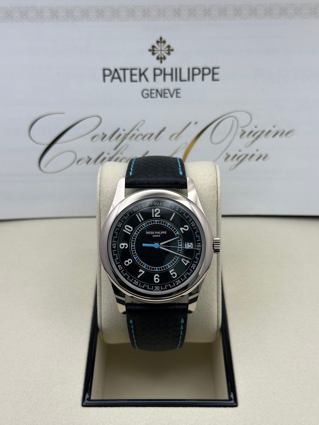 2026 Patek Philippe Calatrava 40 White Gold / Black & Blue / Arabic / Strap 6007G-011 Listing Image 1 2026 Patek Philippe Calatrava 40 White Gold / Black & Blue / Arabic / Strap 6007G-011 Listing Image 1