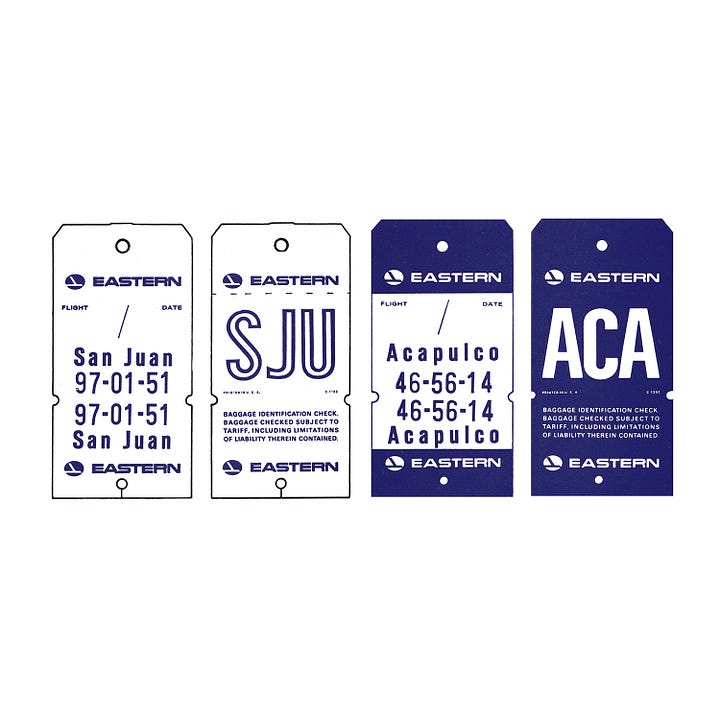 Corporate identity, ticket, tags and exhibition stand by Lippincott & Margulies for Eastern Airlines, 1964
