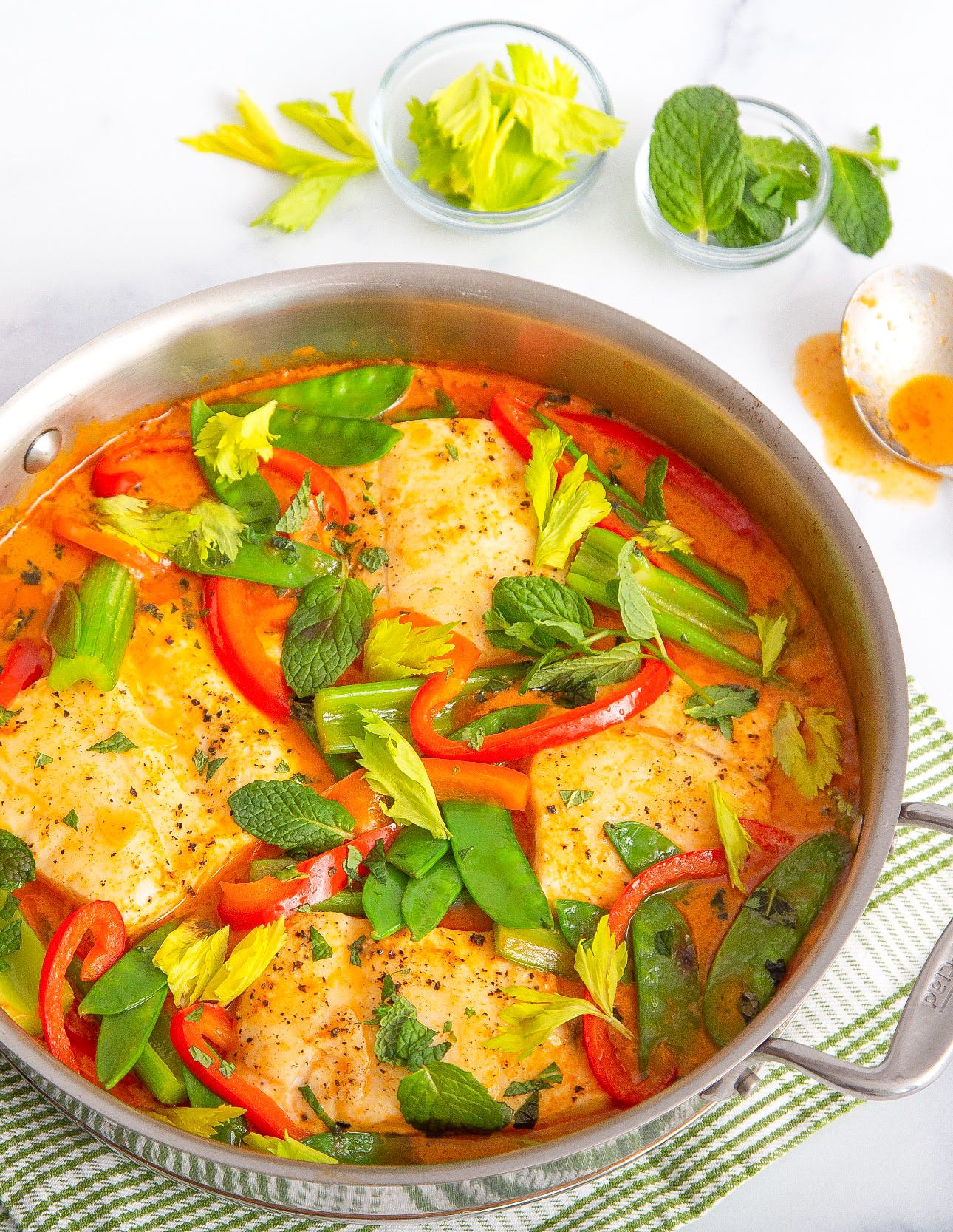 One Pan Halibut with Red Curry & Spring Vegetables