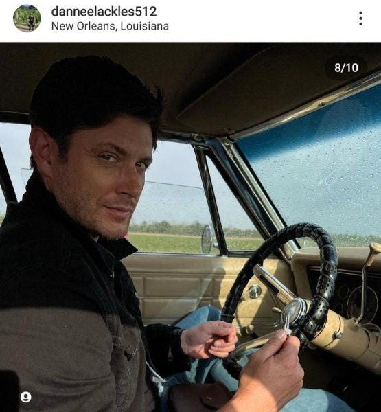 Jensen Ackles as Dean Winchester driving Baby Impala as narrator for The Winchesters Jensen Ackles as Dean Winchester driving Baby Impala as narrator for The Winchesters