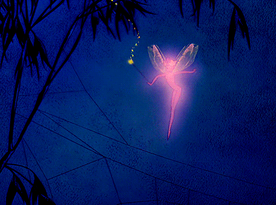 This may contain: a pink angel is flying through the air with its wings spread out in front of it