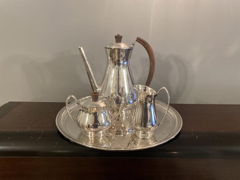 1960s Vintage 1970s Mid-Century Retro Silverplate 4 Piece image 0 1960s Vintage 1970s Mid-Century Retro Silverplate 4 Piece image 0