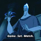 a cartoon of hades with the words game set match below him