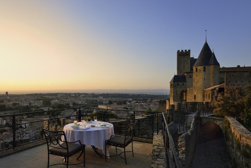 The terrace of the Hotel de la Cite Carcassonne.
