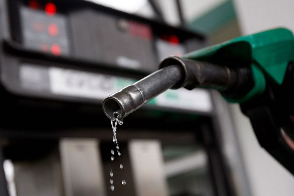 A petrol pump nozzle