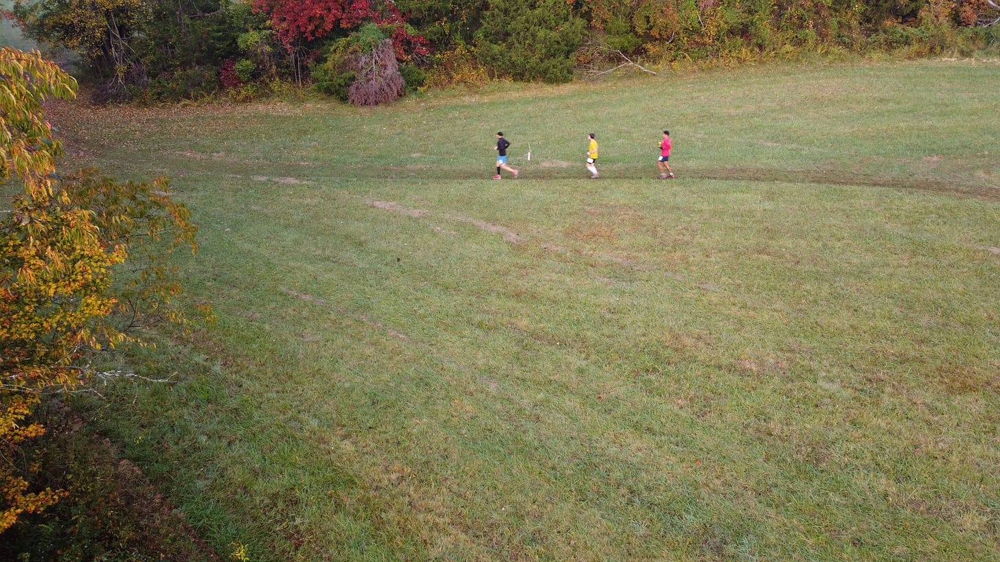 Pete, Marc, and me running to the half mile mark on the second morning