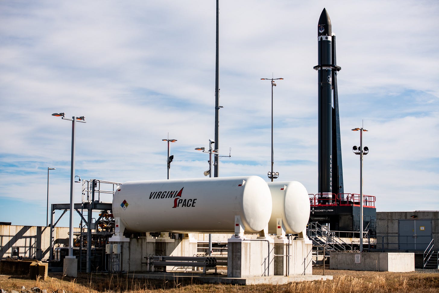 The new Rocket Lab launch site in Virginia. An Electron rocket in the background ready for launch (image from Rocket Lab Twitter feed). The new Rocket Lab launch site in Virginia. An Electron rocket in the background ready for launch (image from Rocket Lab Twitter feed).