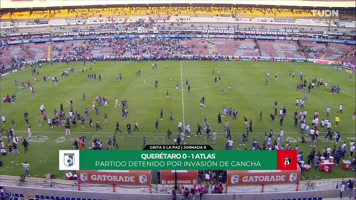 QUERETARO 0 - 1 ATLAS PARTIDO DETENIDO POR INVASION DE CANCHA