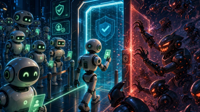 Illustration showing publishers blocking AI bots with a whitelist approach