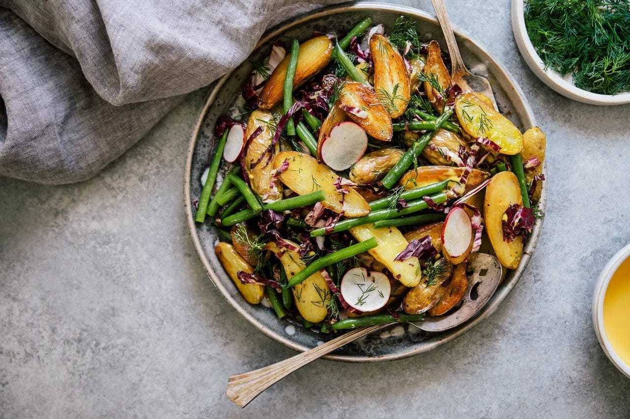Potato Salad w/ Saffron Aioli | HonestlyYUM (honestlyyum.com) #recipes #salads #picnics #veggies #saladdressing Potato Salad w/ Saffron Aioli | HonestlyYUM (honestlyyum.com) #recipes #salads #picnics #veggies #saladdressing