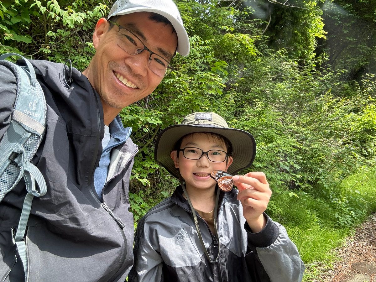 Very fun few days with Jo Nagai, the wunderkid of Japanese entomology. We  spent time looking for butterflies and moths! My dad did this with me -  it's nice to help the