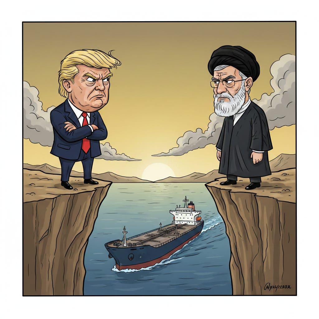 Cartoon image showing Trump and Iran's Ayatollah Khamenei glaring at each other angrily Cartoon image showing Trump and Iran's Ayatollah Khamenei glaring at each other angrily
