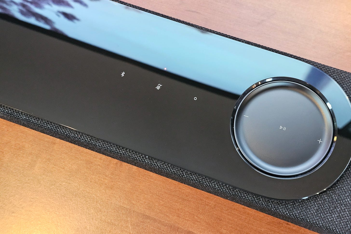 Top view of Bose Lifestyle Ultra Soundbar with detail on controls.