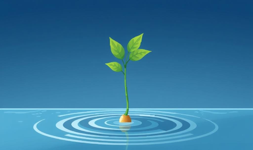 a growing seed floating in water