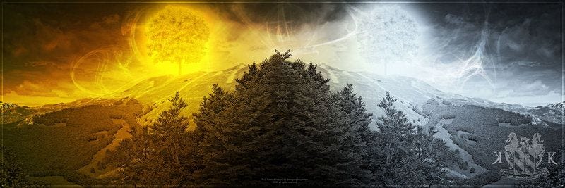 The Two Trees of Valinor are Telperion and Laurelin, the Silver Tree ...