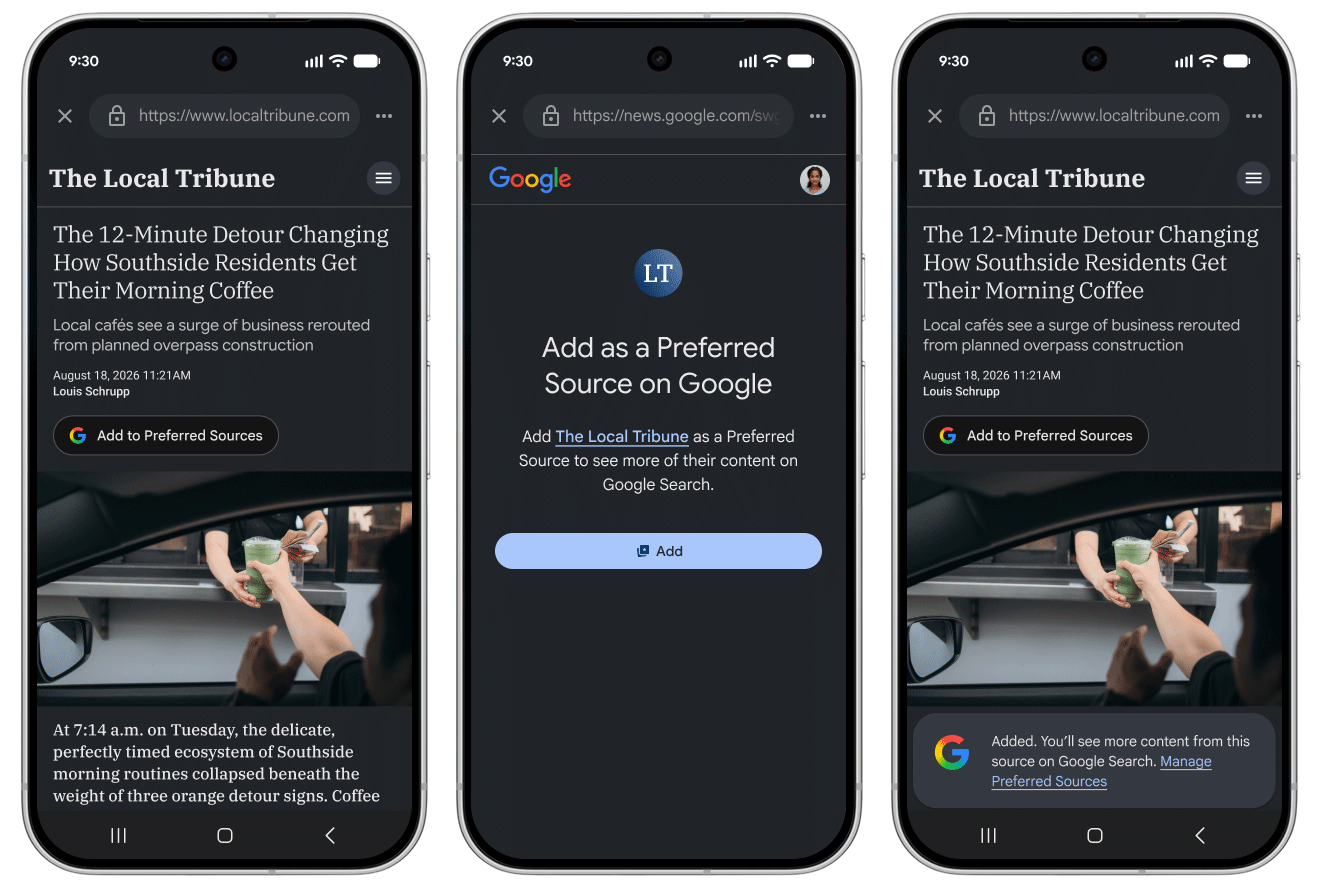 Google Preferred Source Flow