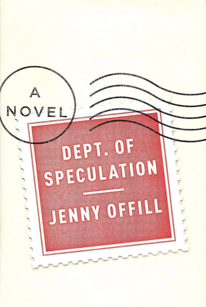 Cover of Jenny Offill's Dept. of Speculation. Postage stamp image on the cover with title and author's name.