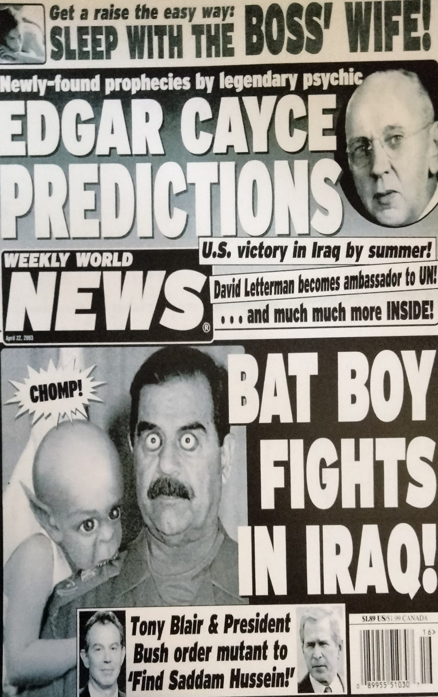 BAT BOY fights in IRAQ! Weekly World News 11 x 17" laminated print!