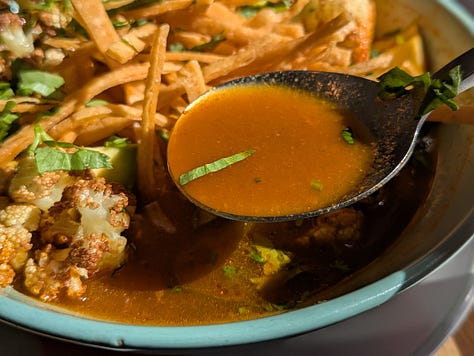 Pozole, horchata and a rose-cardamom coconut custard called mahalabia I had at Mera that all absolutely ruled.