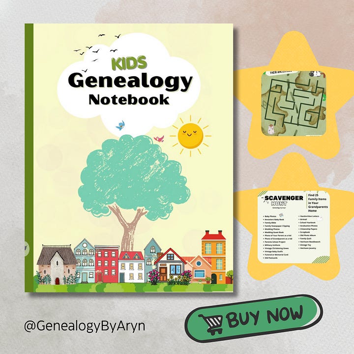 "My Mom. Her Story"; "My Dad. His Story."; "The Genealogy Journal"; & "KIDS Genealogy Notebook" -- Family History Journals