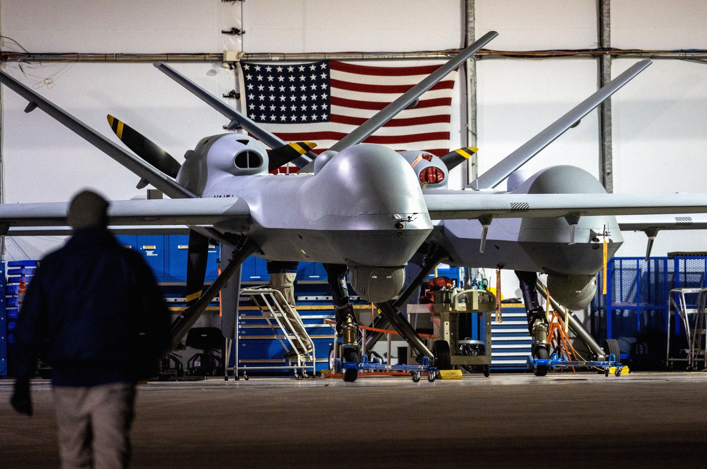 FORT HUACHUCA ARIZONA NOVEMBER 04 An MQ9 Reaper drone with Customs and Border Protection awaits the next mission over... FORT HUACHUCA ARIZONA NOVEMBER 04 An MQ9 Reaper drone with Customs and Border Protection awaits the next mission over...