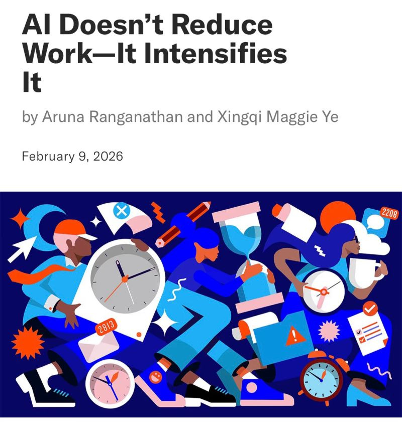 Be careful with AI at work: ”In our in-progress research, we discovered  that AI tools didn't reduce work, they consistently intensified it.” ”While  this may sound like a dream come true for… |