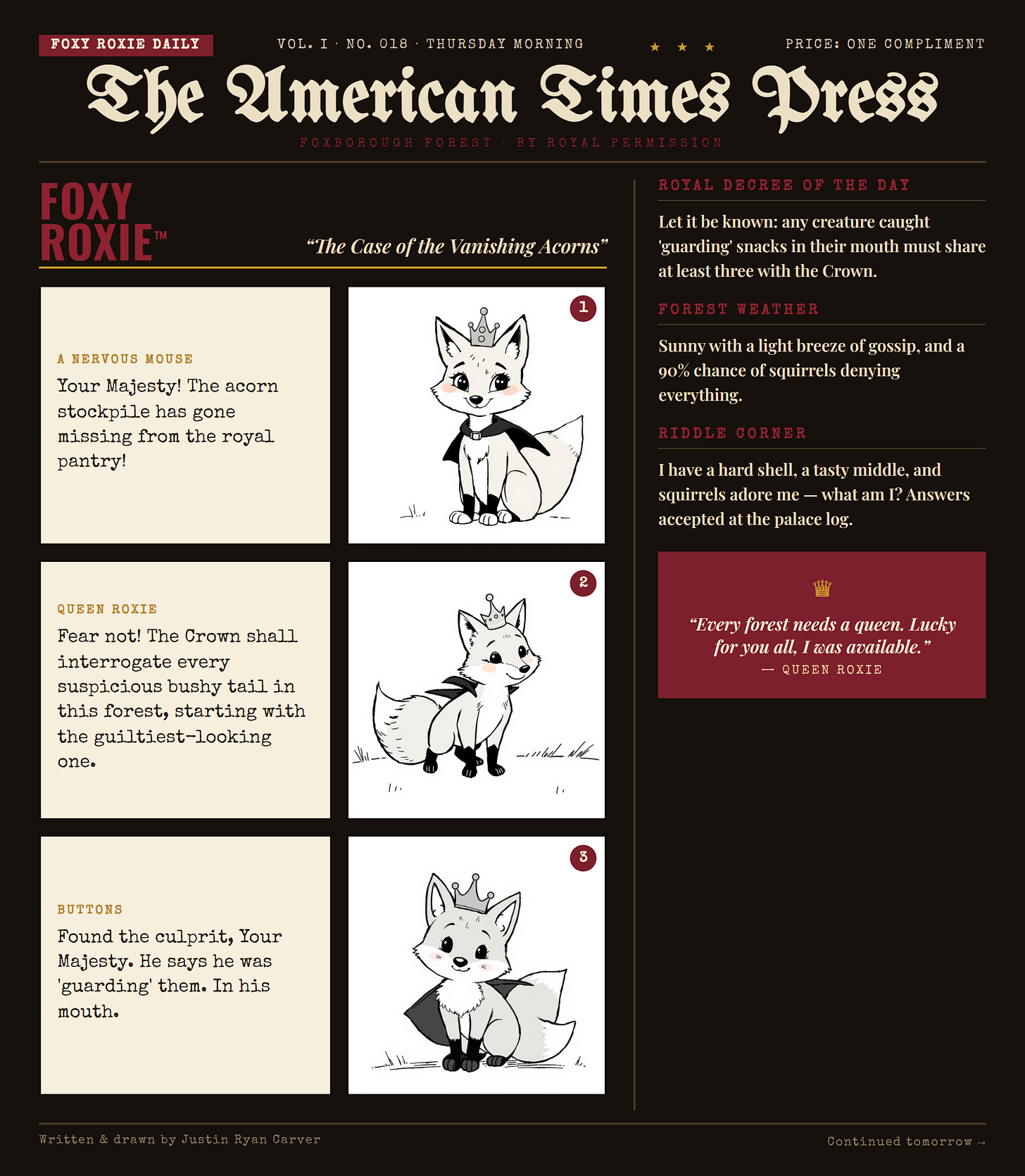 Foxy Roxie comic strip: The Case of the Vanishing Acorns