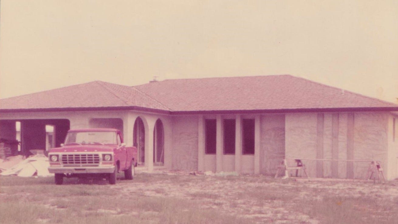 New house construction, Palm Bay, Florida. 1978