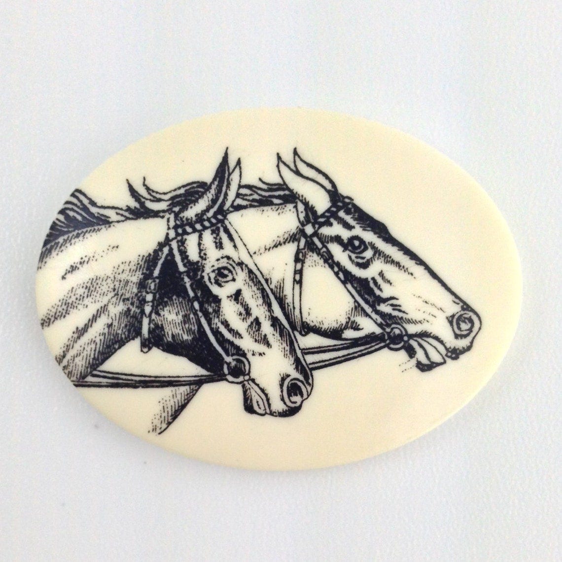 Vintage Black and Ivory Horses Acrylic Cameo 40x30mm 1 Germany cab748J image 1