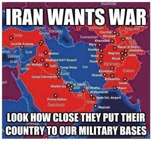 IRAN WANTS WAR
 LOOK HOW CLOSE THEY PUT THEIR COUNTRY TO OUR MILITARY BASES