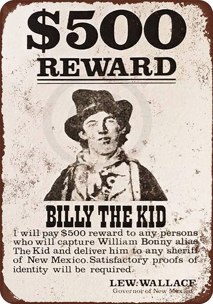 1878 Billy The Kid Wanted Poster Billy The Kid Metal Sign Laundry Decoration Sign Bathroom Home Decoration Art Sign 8x12Inches (T36) 1878 Billy The Kid Wanted Poster Billy The Kid Metal Sign Laundry Decoration Sign Bathroom Home Decoration Art Sign 8x12Inches (T36)