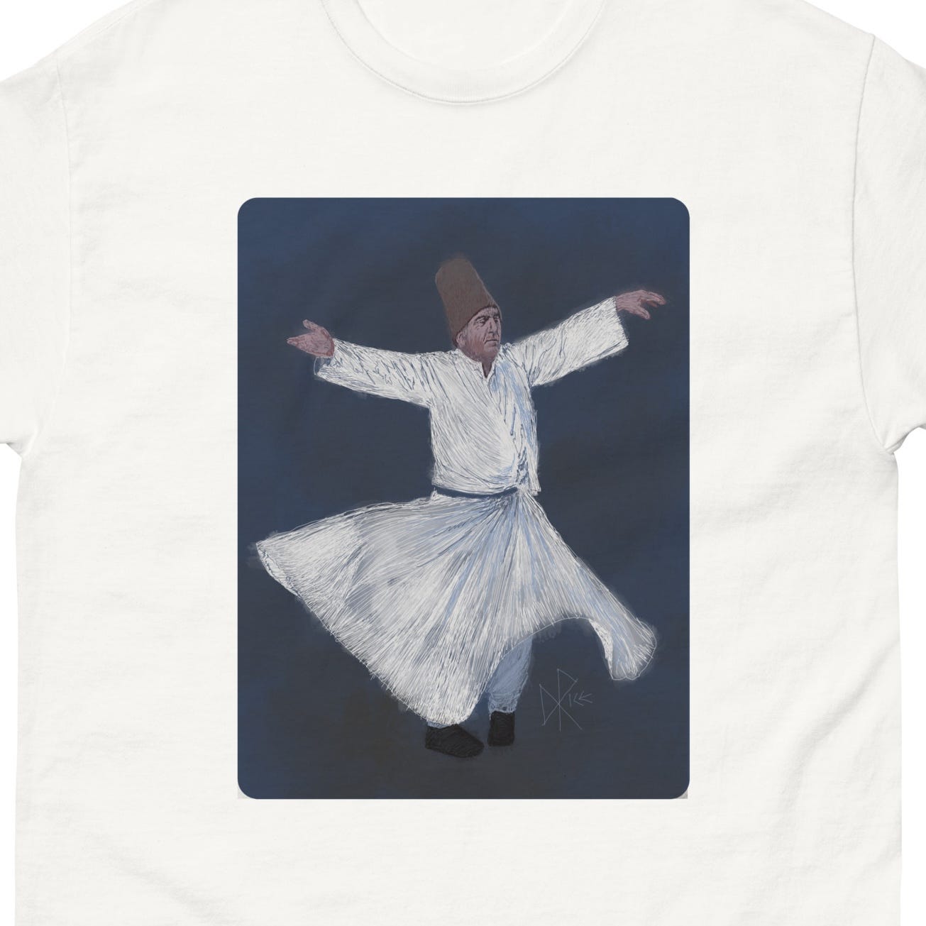 Dancing dervish, arms out and feet at angles as he spins in place, robe hem waving with centrifugal energy. Sketch art by Don Rice. Dancing dervish, arms out and feet at angles as he spins in place, robe hem waving with centrifugal energy. Sketch art by Don Rice.