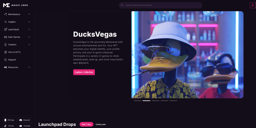 The Magic Eden marketplace home page