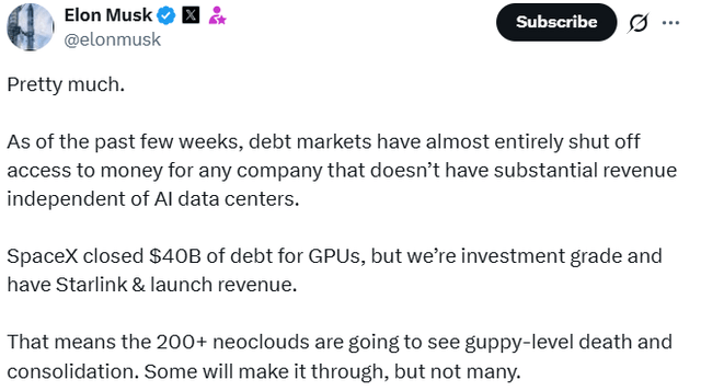 Elon Musk post about neoclouds Elon Musk post about neoclouds