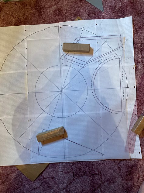 Pattern drawing, fabric, layout, and interfacing puzzles.