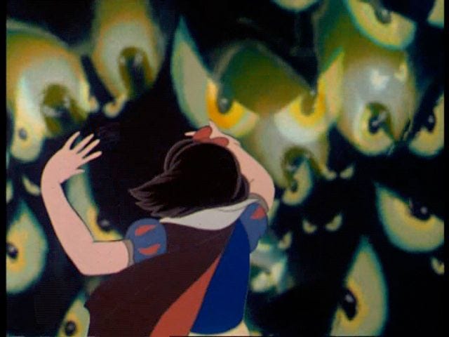 This may contain: a painting of a girl reaching up to the sky with her hands in front of her head